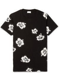 T-shirt à col rond à fleurs noir Saint Laurent