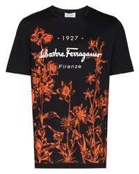 T-shirt à col rond à fleurs noir Salvatore Ferragamo