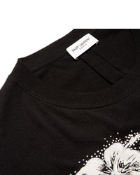 T-shirt à col rond à fleurs noir Saint Laurent