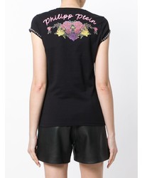 T-shirt à col rond à fleurs noir Philipp Plein