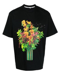 T-shirt à col rond à fleurs noir Sunnei