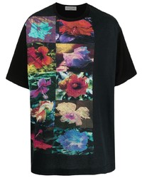 T-shirt à col rond à fleurs noir Yohji Yamamoto