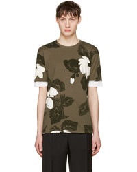T-shirt à col rond à fleurs olive