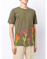 T-shirt à col rond à fleurs olive Stain Shade