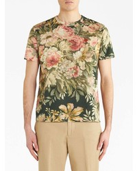 T-shirt à col rond à fleurs olive Etro