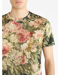 T-shirt à col rond à fleurs olive Etro