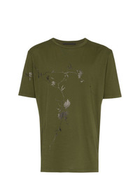 T-shirt à col rond à fleurs olive Haider Ackermann