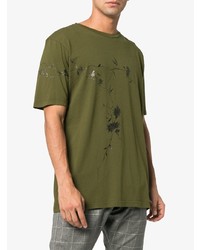 T-shirt à col rond à fleurs olive Haider Ackermann