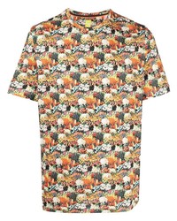 T-shirt à col rond à fleurs orange