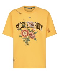 T-shirt à col rond à fleurs orange Dolce & Gabbana