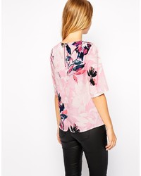 T-shirt à col rond à fleurs rose Warehouse