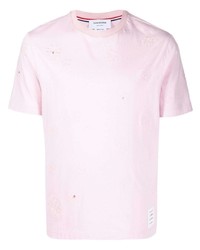 T-shirt à col rond à fleurs rose Thom Browne