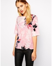 T-shirt à col rond à fleurs rose Warehouse