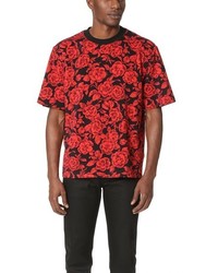 T-shirt à col rond à fleurs rouge