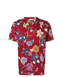 T-shirt à col rond à fleurs rouge Etro