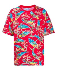 T-shirt à col rond à fleurs rouge Moschino