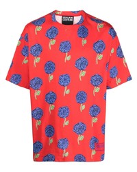 T-shirt à col rond à fleurs rouge VERSACE JEANS COUTURE