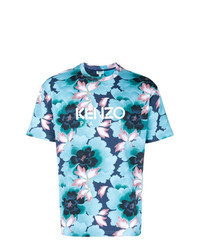 T-shirt à col rond à fleurs turquoise