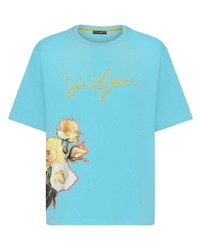 T-shirt à col rond à fleurs turquoise Dolce & Gabbana