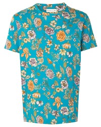 T-shirt à col rond à fleurs turquoise Etro
