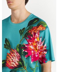 T-shirt à col rond à fleurs turquoise Etro