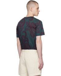 T-shirt à col rond à fleurs vert foncé Dries Van Noten