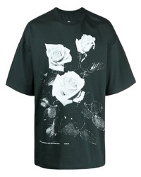 T-shirt à col rond à fleurs vert foncé Oamc