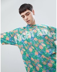 T-shirt à col rond à fleurs vert menthe Night Addict