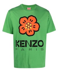T-shirt à col rond à fleurs vert Kenzo