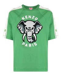 T-shirt à col rond à fleurs vert Kenzo