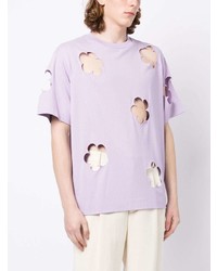 T-shirt à col rond à fleurs violet clair Simone Rocha