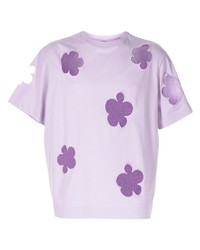 T-shirt à col rond à fleurs violet clair Simone Rocha