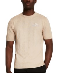 T-shirt à col rond à motif zigzag beige