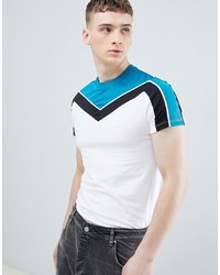 T-shirt à col rond à motif zigzag blanc