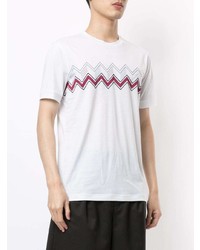 T-shirt à col rond à motif zigzag blanc Giorgio Armani