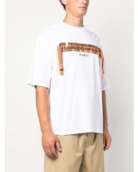 T-shirt à col rond à motif zigzag blanc Lanvin