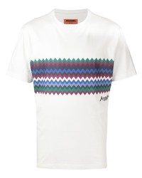 T-shirt à col rond à motif zigzag blanc Missoni