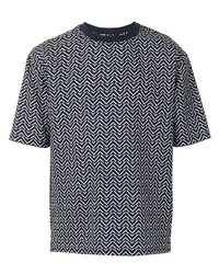 T-shirt à col rond à motif zigzag bleu marine