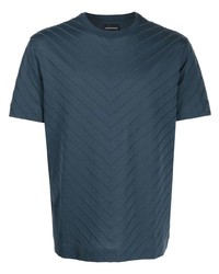T-shirt à col rond à motif zigzag bleu marine Emporio Armani