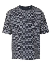 T-shirt à col rond à motif zigzag bleu marine Giorgio Armani