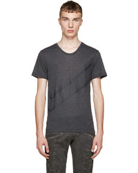 T-shirt à col rond à motif zigzag gris foncé