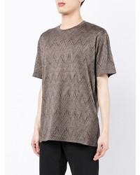 T-shirt à col rond à motif zigzag gris Giorgio Armani