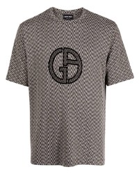 T-shirt à col rond à motif zigzag marron Giorgio Armani