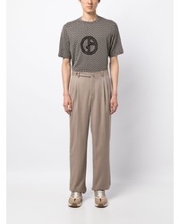 T-shirt à col rond à motif zigzag marron Giorgio Armani