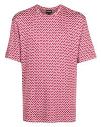 T-shirt à col rond à motif zigzag rouge