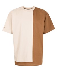 T-shirt à col rond à patchwork beige