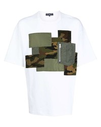 T-shirt à col rond à patchwork blanc Comme des Garcons Homme