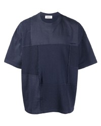 T-shirt à col rond à patchwork bleu marine Ambush