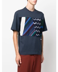 T-shirt à col rond à patchwork bleu marine Missoni