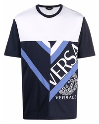 T-shirt à col rond à patchwork bleu marine Versace